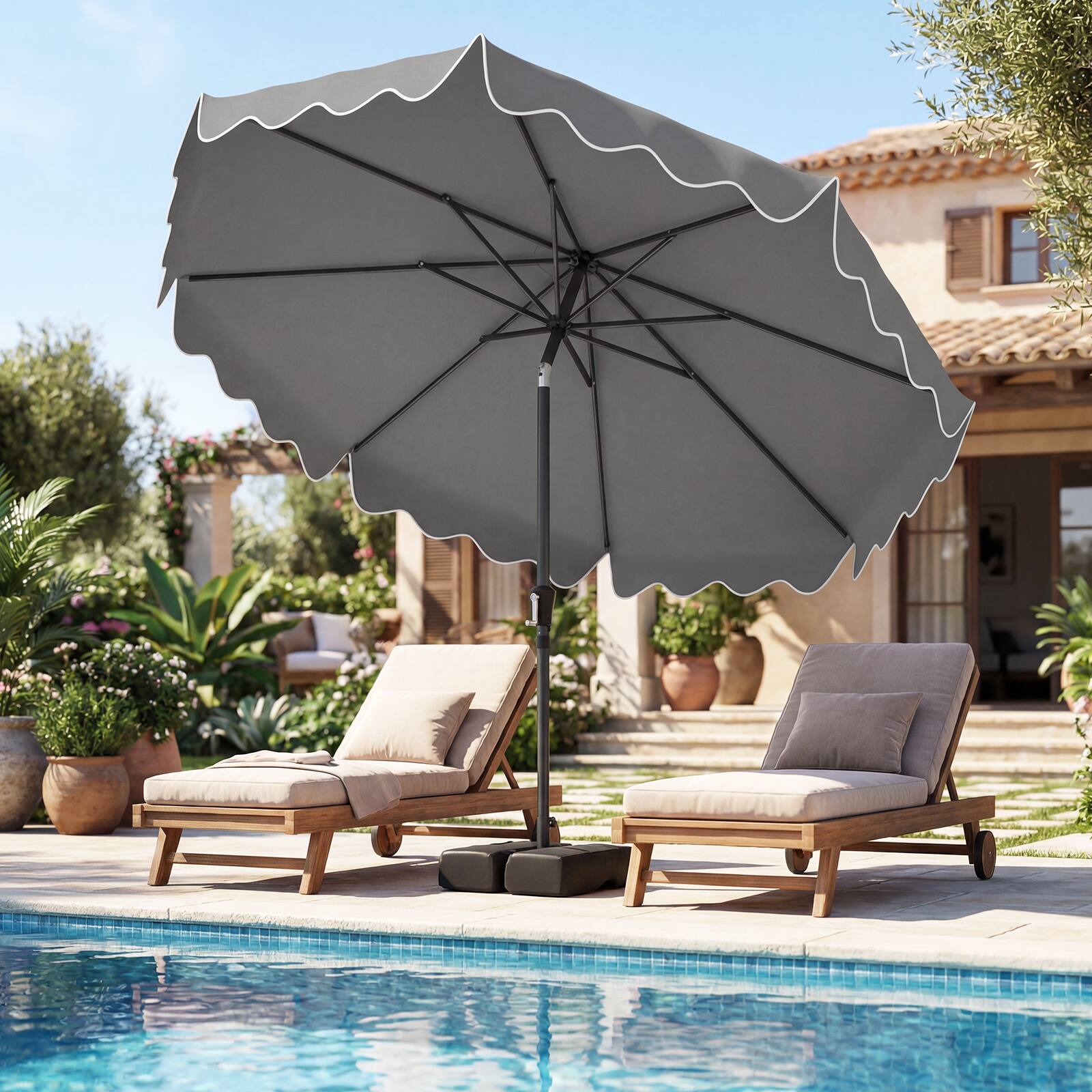Alt View 1. Costway - Costway 9 FT Patio Umbrella with Weighted Base Sandbags Push Button Tilt Crank Sturdy Ribs - Gray.