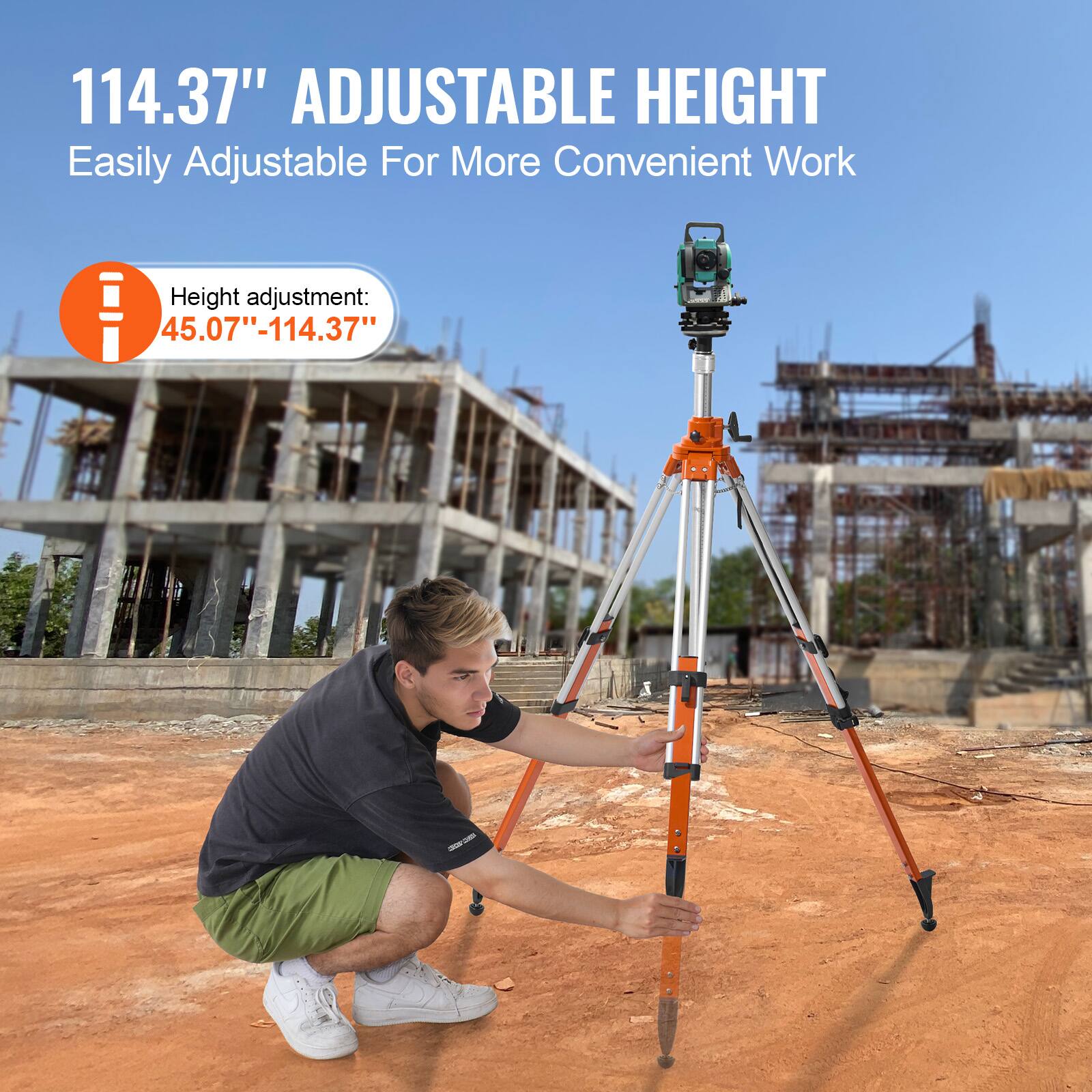 114.37" Adjustable Height  
Easily Adjustable For More Convenient Work  

Height adjustment: 45.07"-114.37"