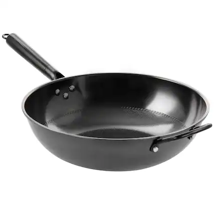 Front. Gibson - Gibson Home Debossed 13 Inch Heavy Gauge Carbon Steel Wok in Black - Black.