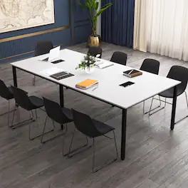 WELLFOR - 8 ft Conference Room Table for 8-10 People, Rectangular Meeting Boardroom Table for Office - White