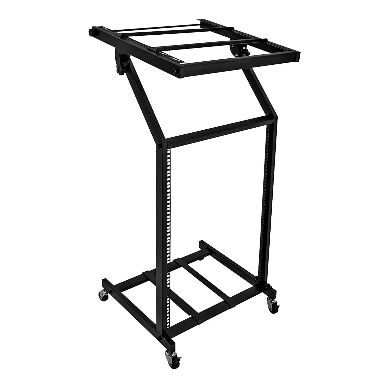 Front. 5 CORE - 5Core DJ Mixer Stand 16U Adjustable Audio Rack Mount Rolling Stage Cart w Wheel - Black.