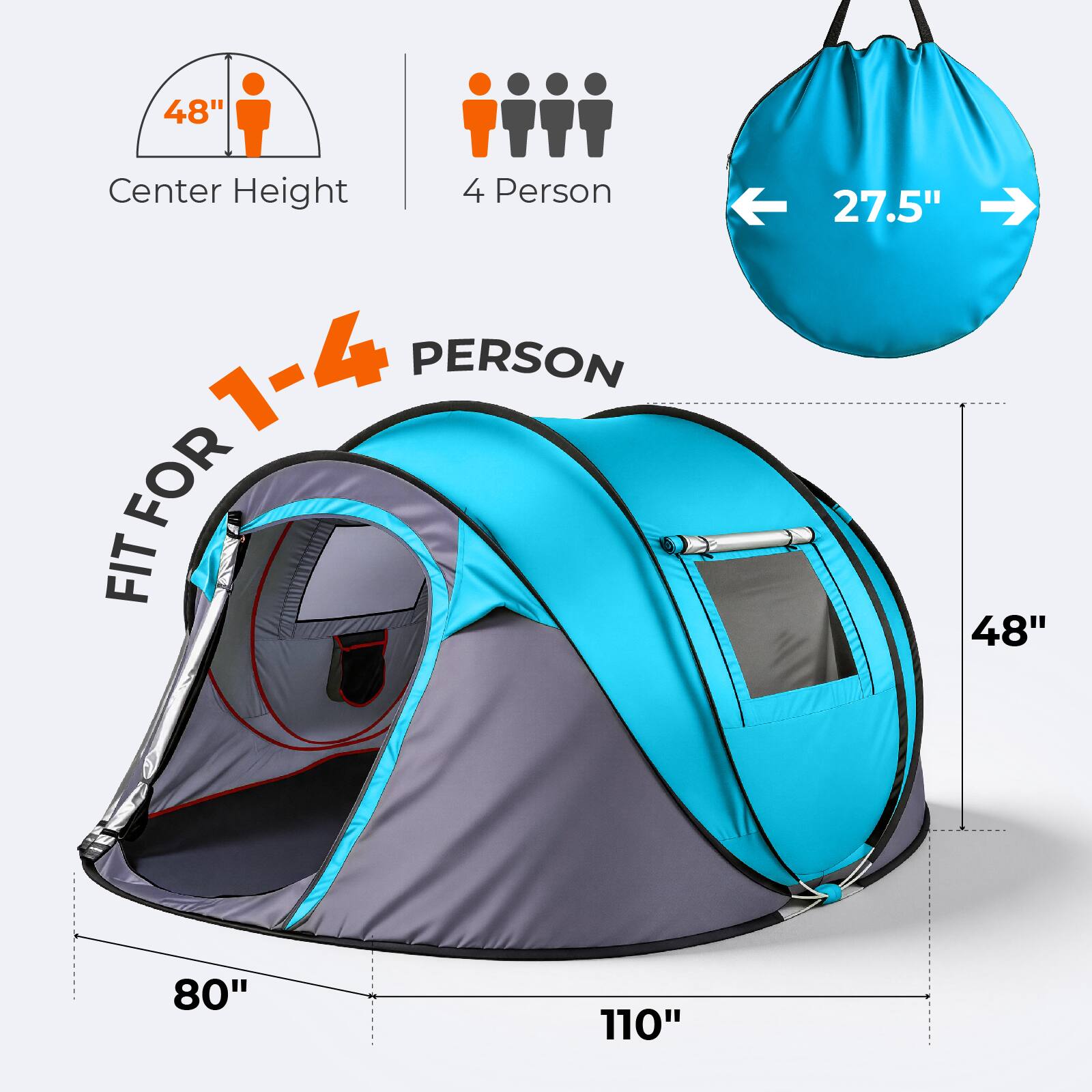48" Center Height  
4 Person  
27.5"  
80"  
110"  
FIT FOR 1-4 PERSON