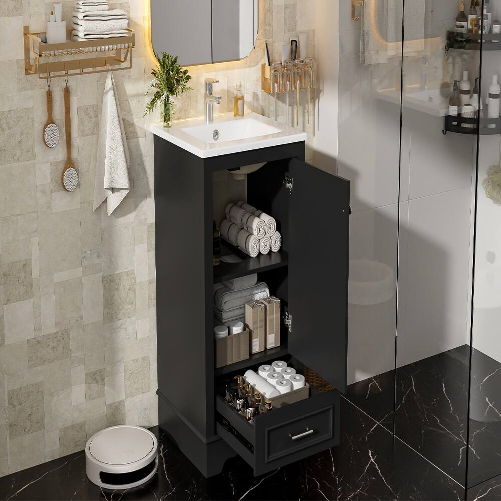Alt View 6. Loheer - Loheer 20 Inch Bathroom Vanity with Sink, Black Freestanding Vanity, One Drawer & Adjustable Shelf - Black.