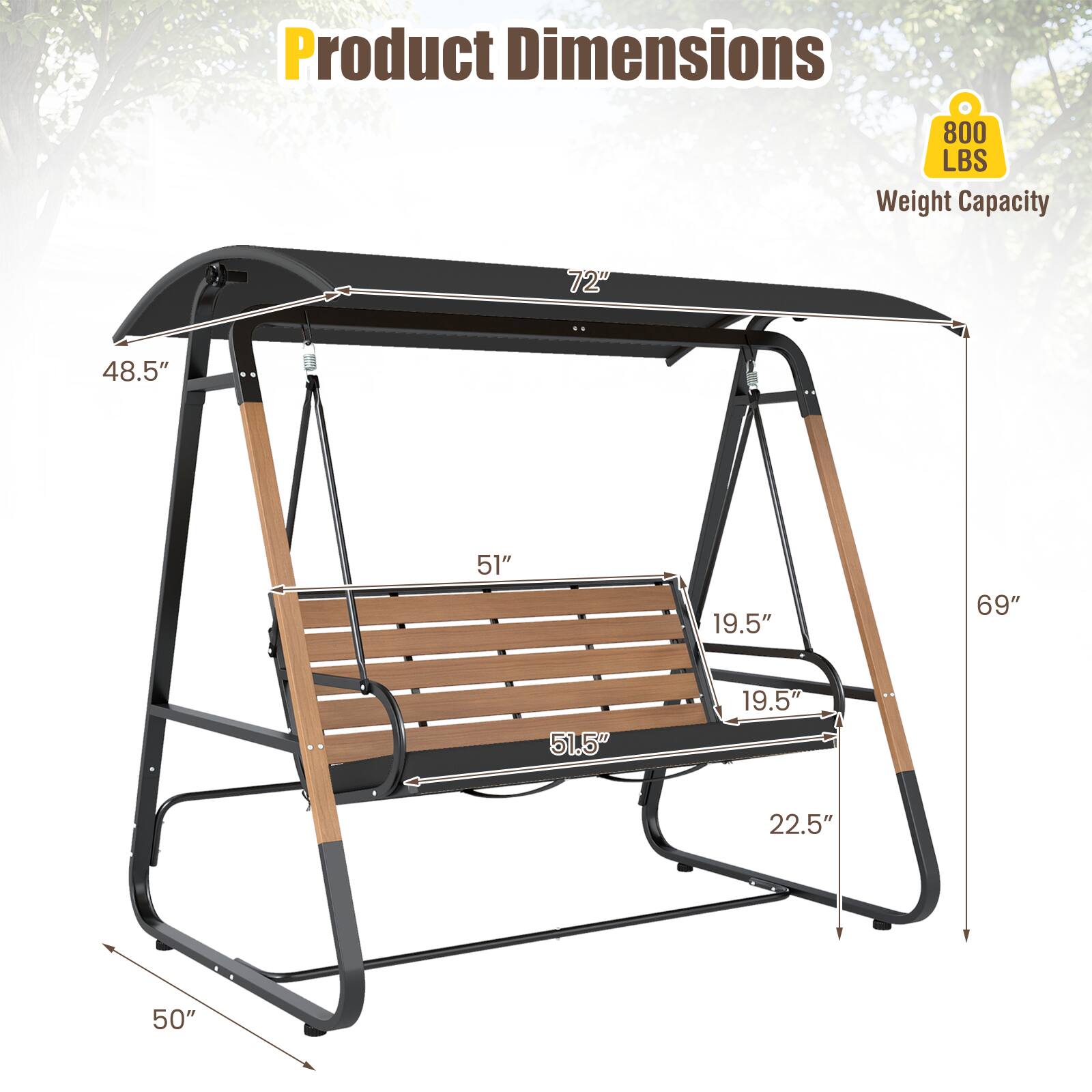 Product Dimensions: 800 LBS Weight Capacity  
72" x 48.5" x 51" x 19.5" x 69" x 51.5" x 19.5" x 22.5" x 50"