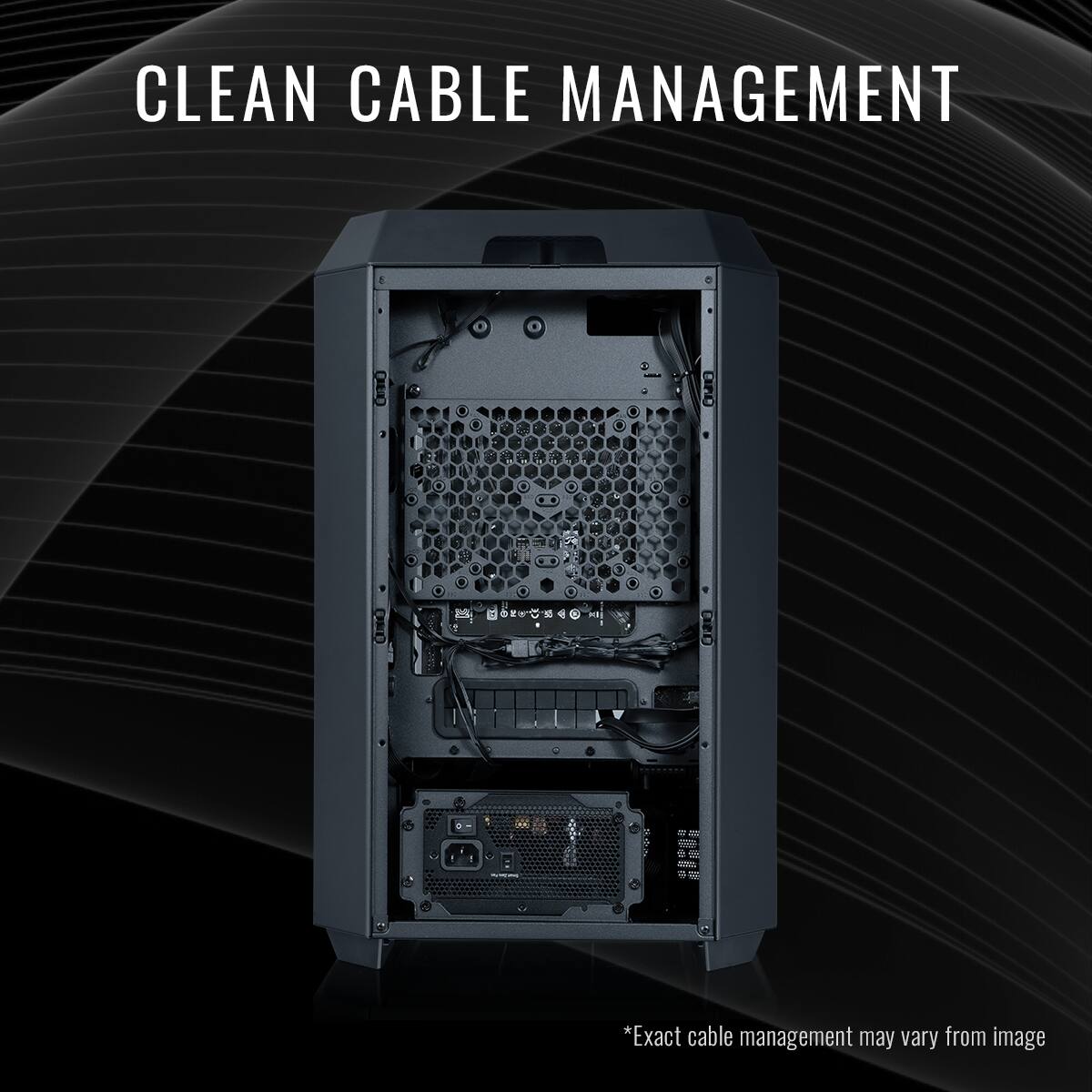 Clean Cable Management: Exact cable management may vary from image.