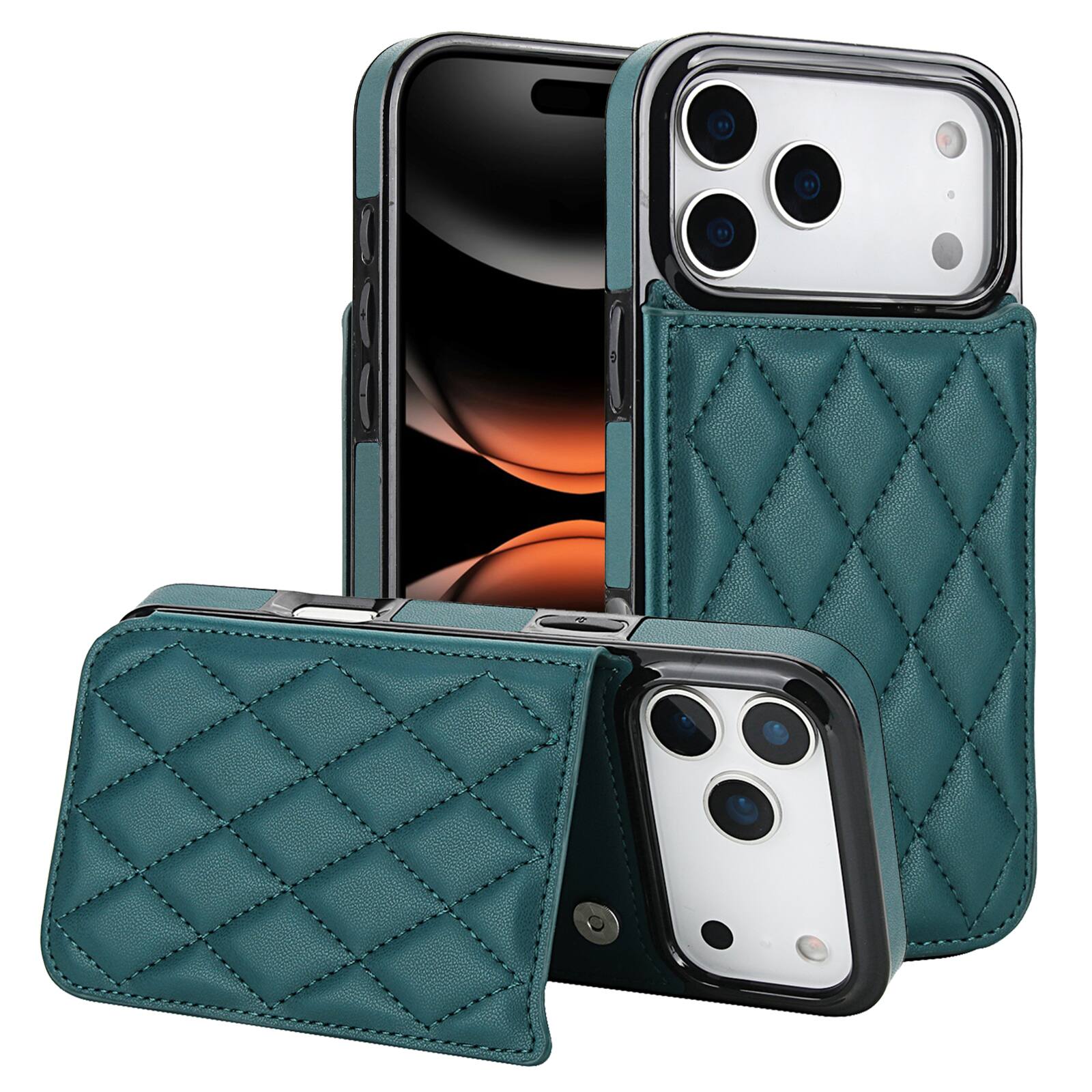 Front. Dteck - Wallet Case for iPhone 18 Pro Max, RFID Blocking Double Magnetic Button PU Leather Card Holder ID Window Stand Cover - Darkgreen.