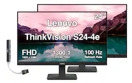 Lenovo - ThinkVision S24-4e 24" FHD IPS Monitor, 4ms Response Time, Anti-Glare, Flicker Free & DKZ Hub (64B5KAT1UZ) 2Pack - Black