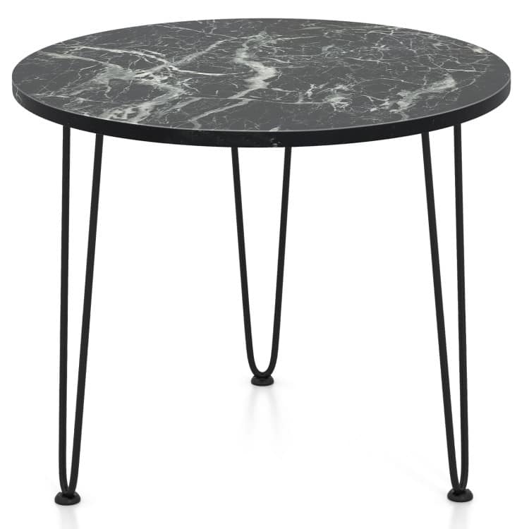 SlickBlue - Round Coffee Table with Thickened Tabletop & Metal Tripod Legs for Living Room - Black