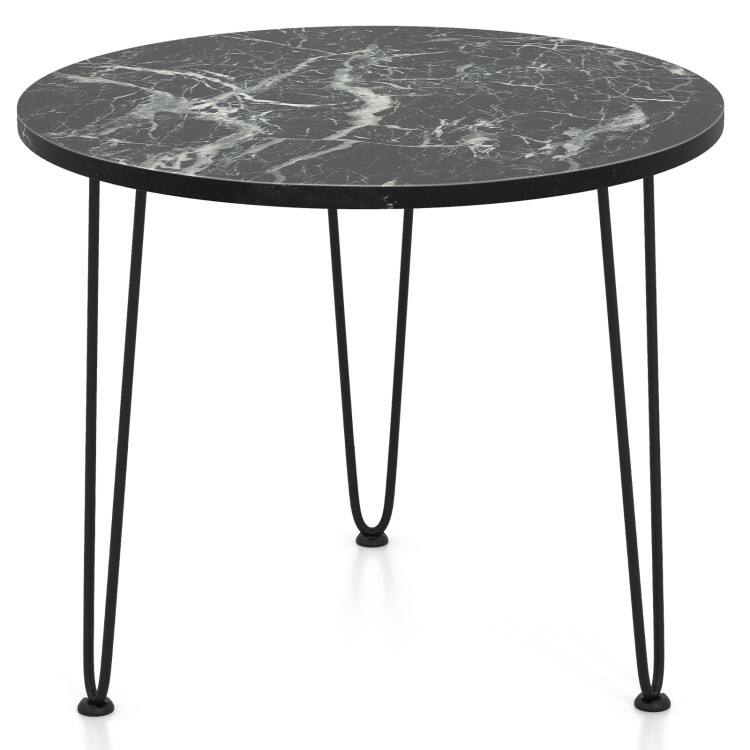Front. SlickBlue - Round Coffee Table with Thickened Tabletop & Metal Tripod Legs for Living Room - Black.