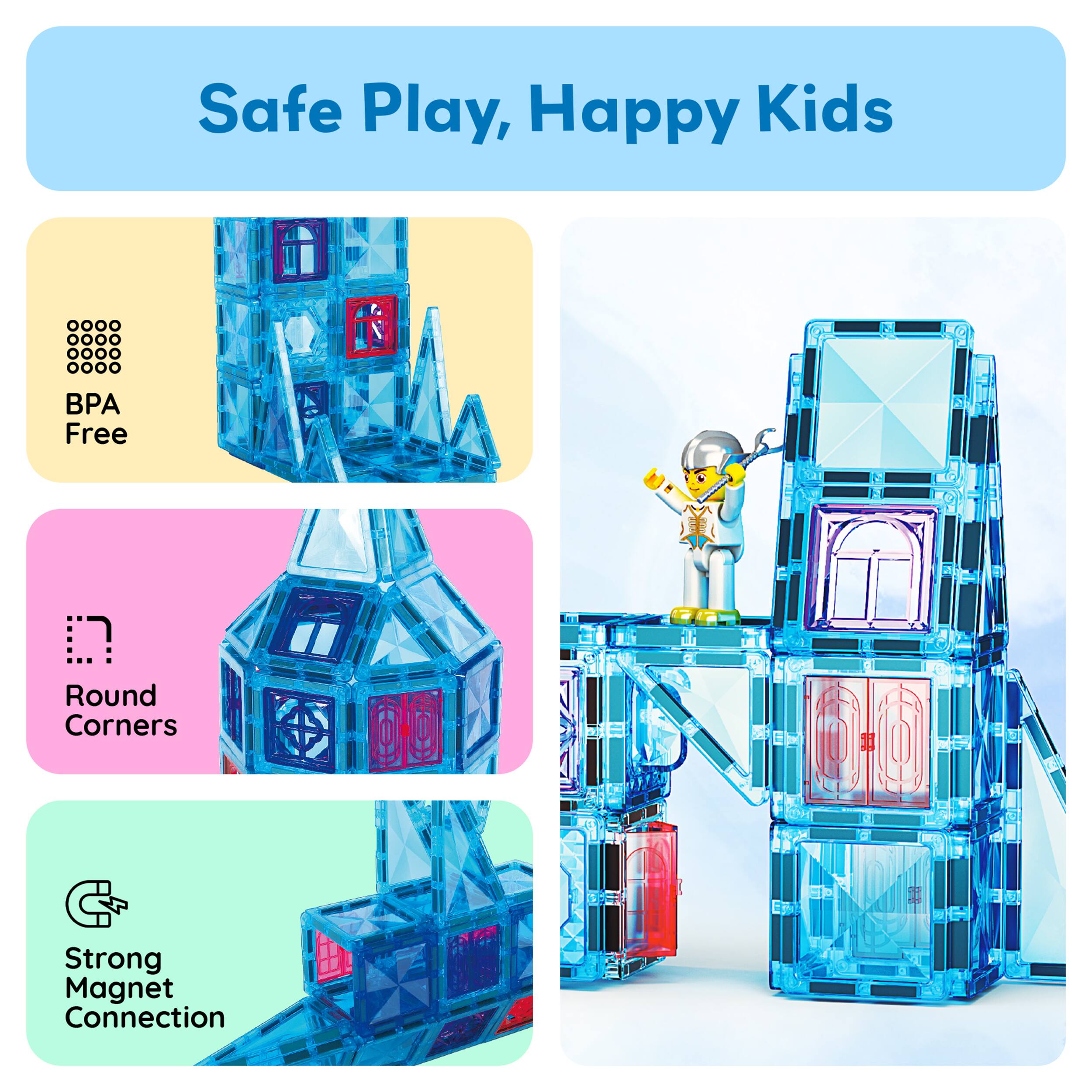 Safe Play, Happy Kids

- BPA Free
- Round Corners
- Strong Magnet Connection