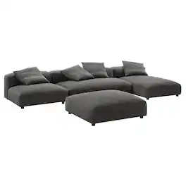Solace 4-Piece Modular Upholstered Fabric Sectional Sofa With Ottoman by Modway - Gray