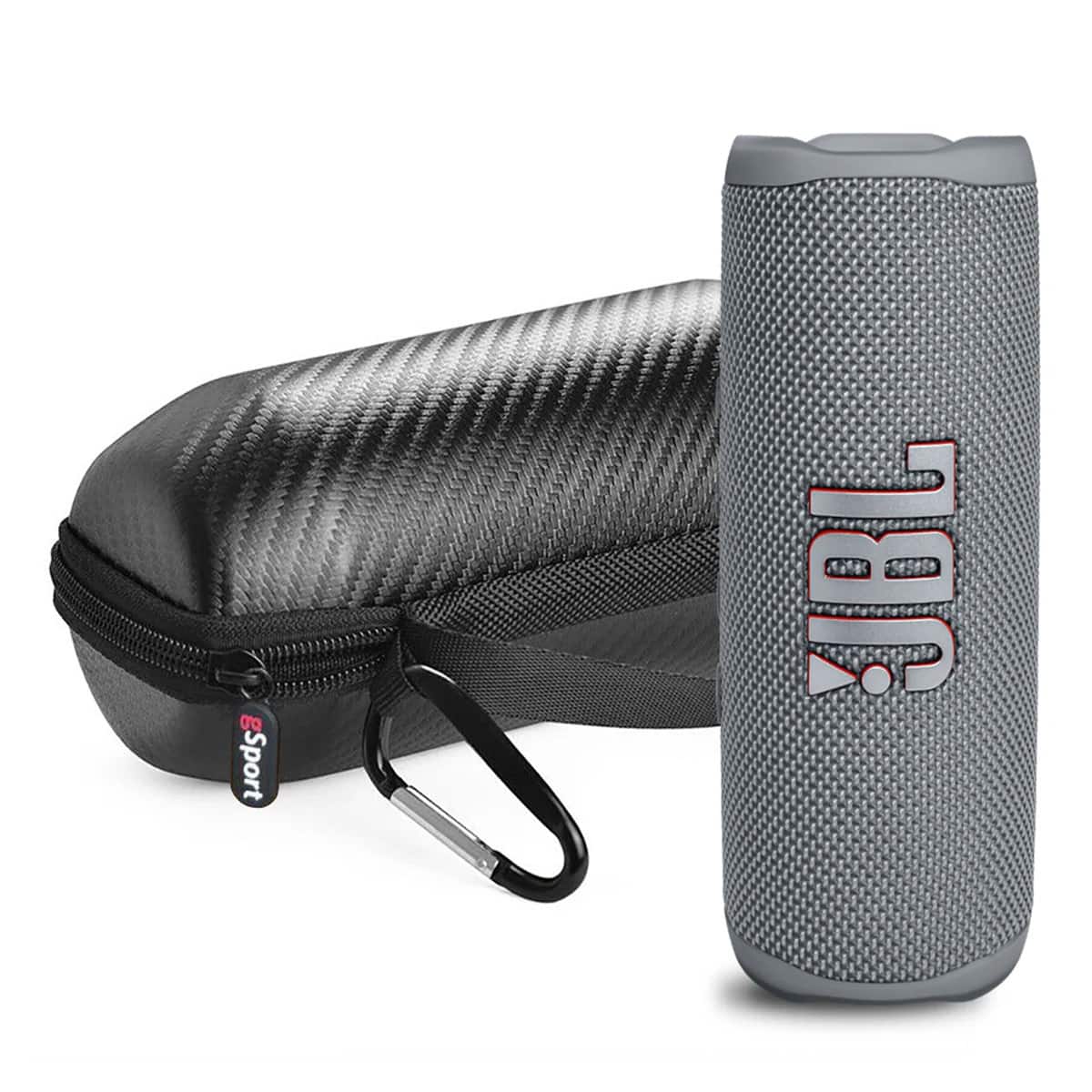 JBL - Flip 6 Waterproof Portable Speaker with gSport Carbon Fiber Case - Gray