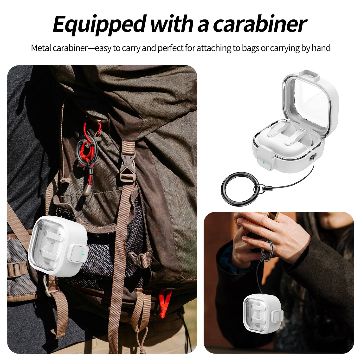 Equipped with a carabiner

Metal carabiner—easy to carry and perfect for attaching to bags or carrying by hand