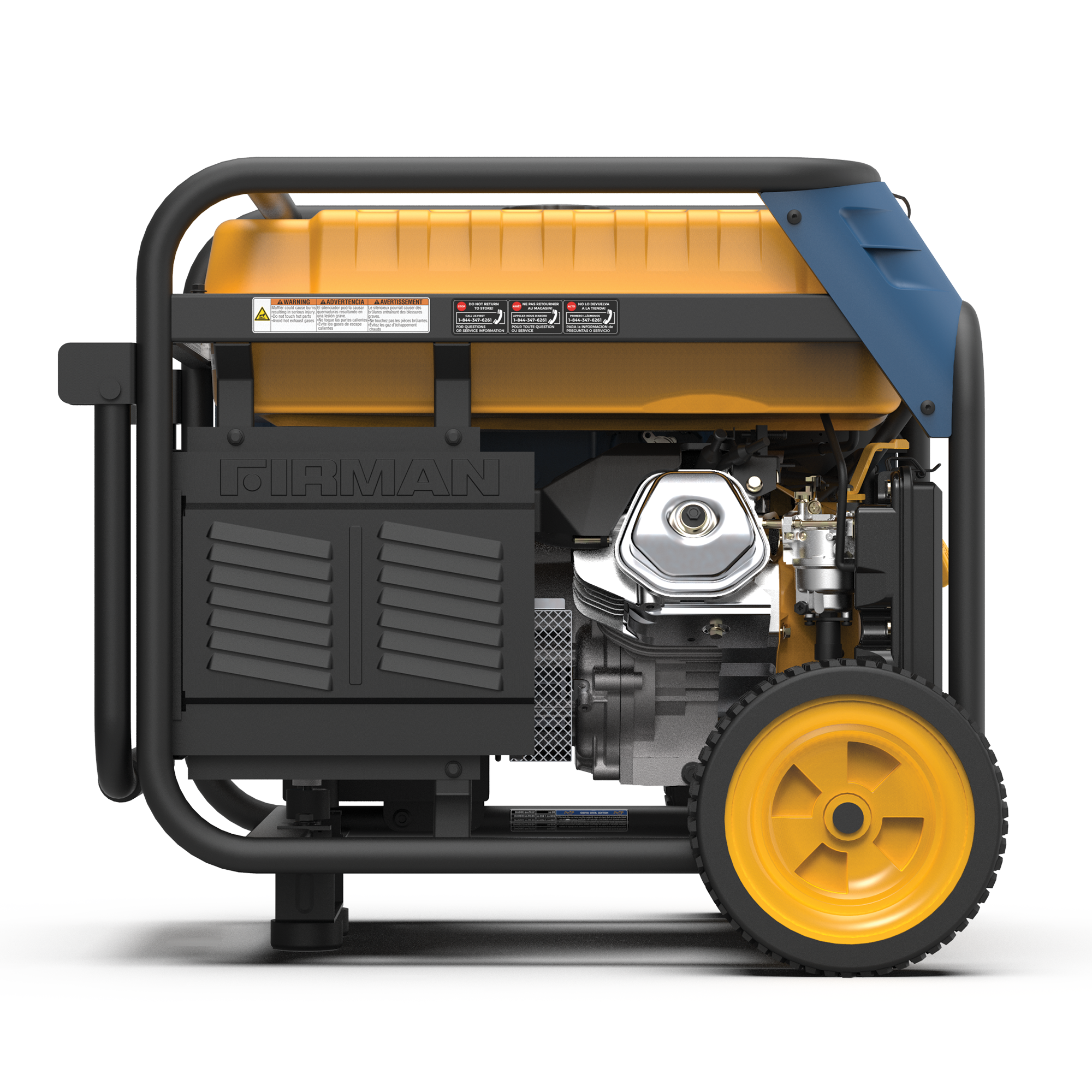 Alt View 4. Firman - T08072 Electric Start 120/240V RV Ready 10000-Watt Tri Fuel (Gasoline/Propane/Natural Gas) Portable Generator - Blue, Black, Gold.