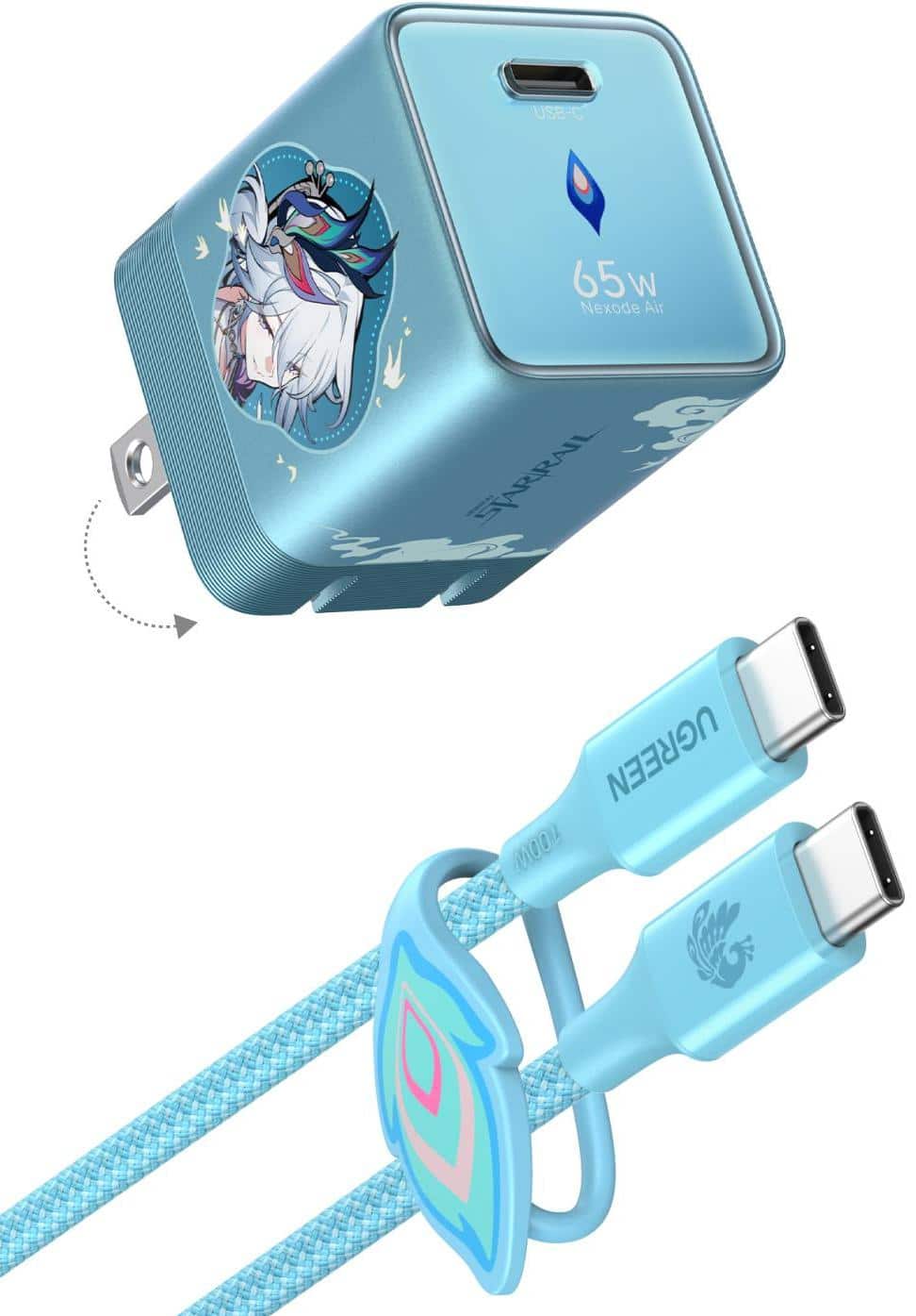 UGREEN - x Honkai Star Rail Nexode Air 65W USB-C Charger Block, Fast GaN Charger for Laptops, Cellphones - Glacier Blue