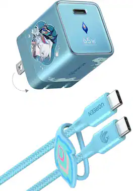 UGREEN - x Honkai Star Rail Nexode Air 65W USB-C Charger Block, Fast GaN Charger for Laptops, Cellphones - Glacier Blue
