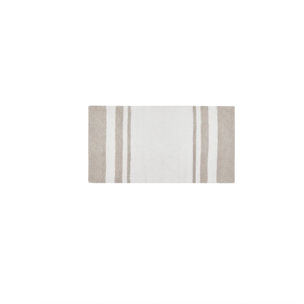 Angle. APRILSOUL - Reversible Cotton Bath Rug Casual Stripes Soft Plush Highly Absorbent - taupe.