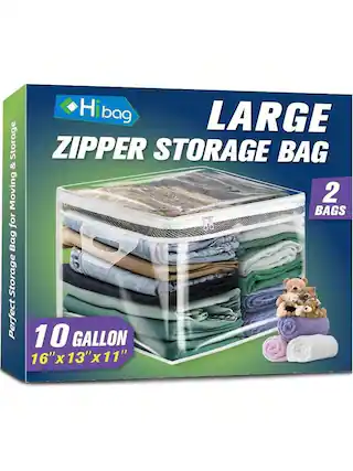 Storage & Moving for Bag Storage
Perfect
Hibag
LARGE ZIPPER STORAGE BAG
2 BAGS
10 GALLON
16" x 13" x 11"