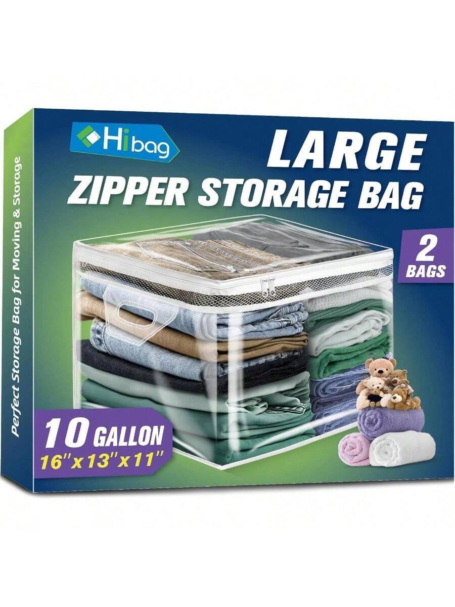 Live At Space - 20 Gallon Large Storage Bag Clothes, Zipper Clothing Bag, Organizer with Reinforced Handles, Comforters Blankets 1 Pack - 10 Gallon - 2 Pack