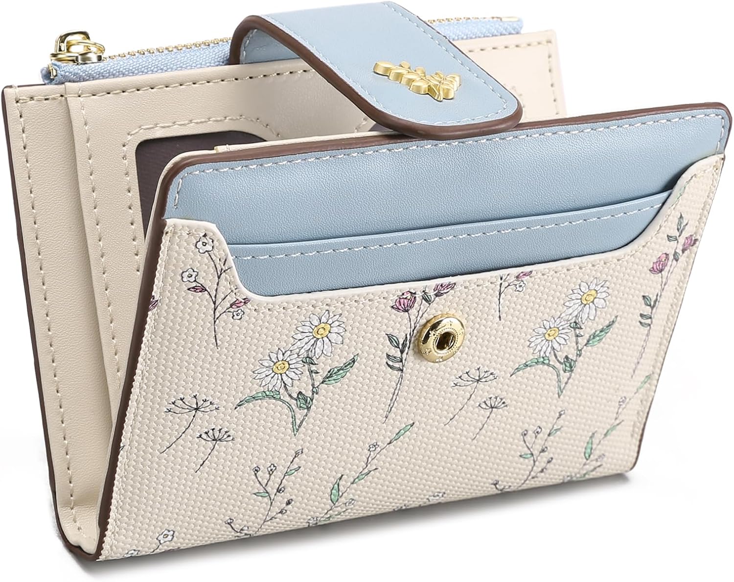 Alt View 7. Wikistore - WIKISTORE Small Wallets for Women RFID Blocking Leather Bifold Zipper Card Holder Blue - Blue.