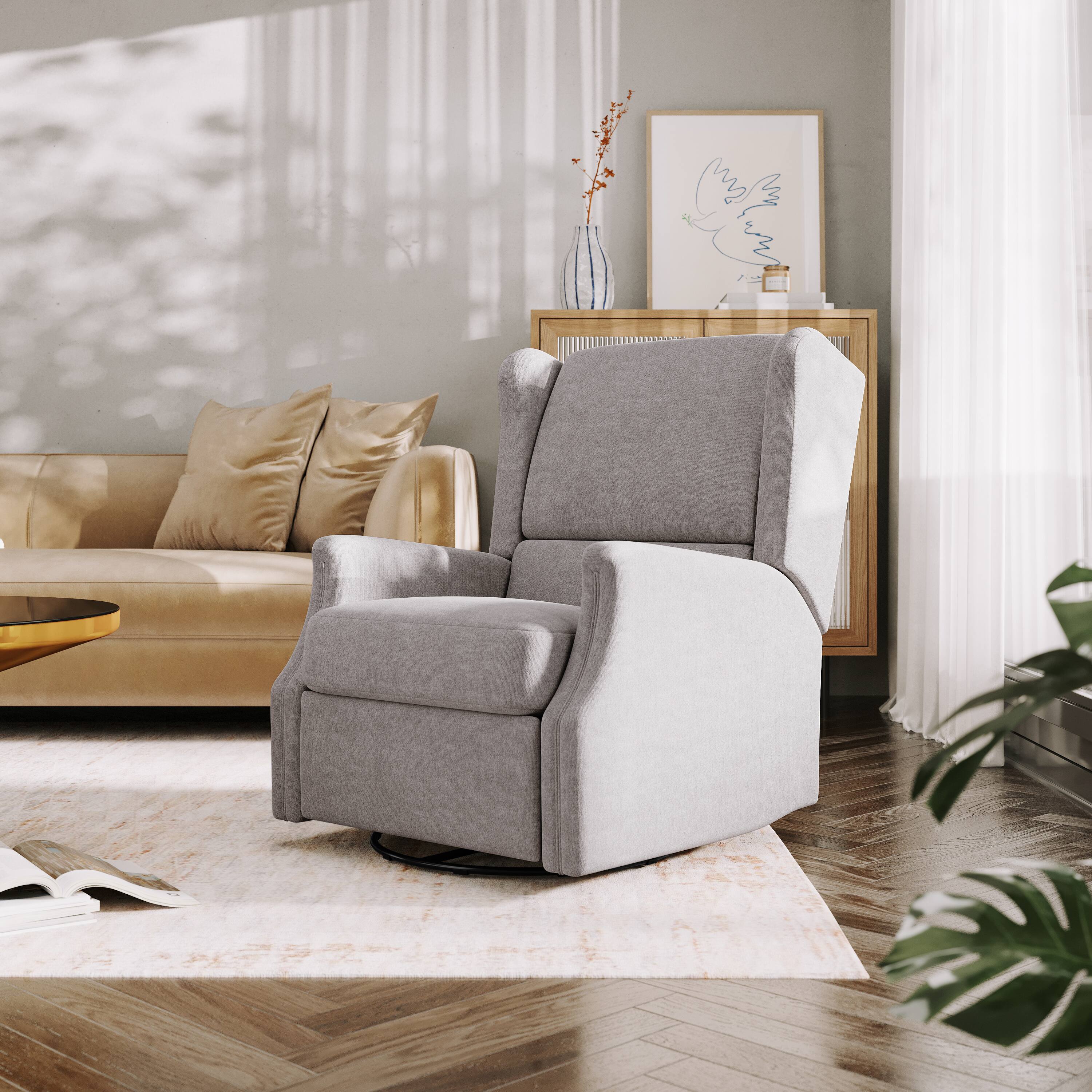 Alt View 1. Emma + Oliver - Wingback Manual Rocking Glider Recliner Chair with 360° Swivel - Light Gray.