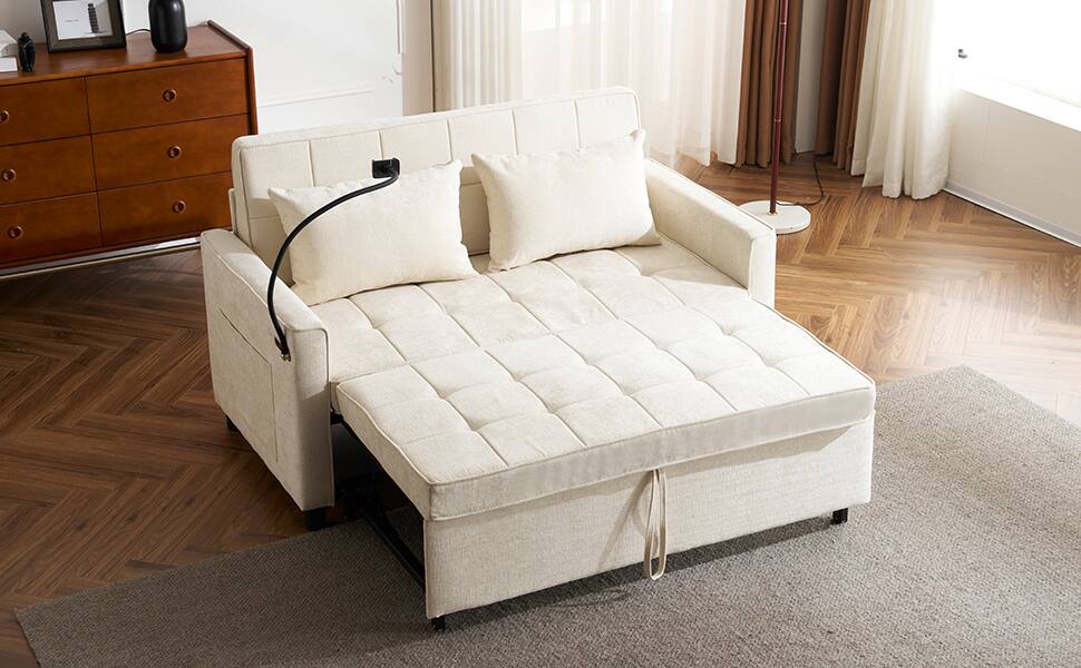 Alt View 2. Roomtec - 56.9 inch Loveseat Sofa Pullout Sofa Bed Sleeper Sofa with a Reversible Backrest Cushion Side Pockets Two USB Ports and - Beige.