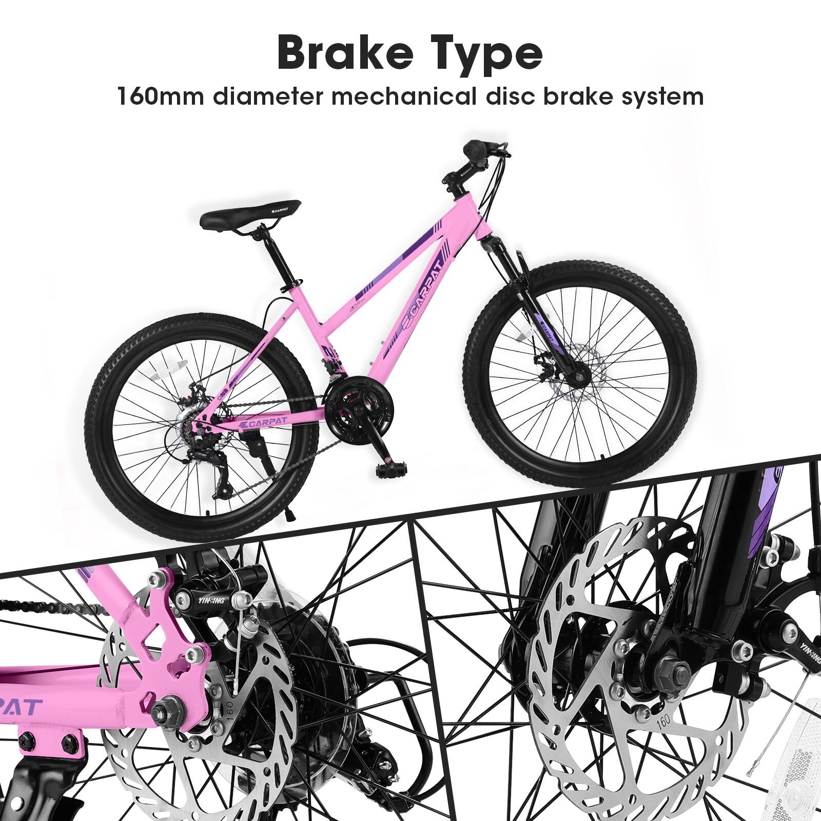 Brake Type  
160mm diameter mechanical disc brake system