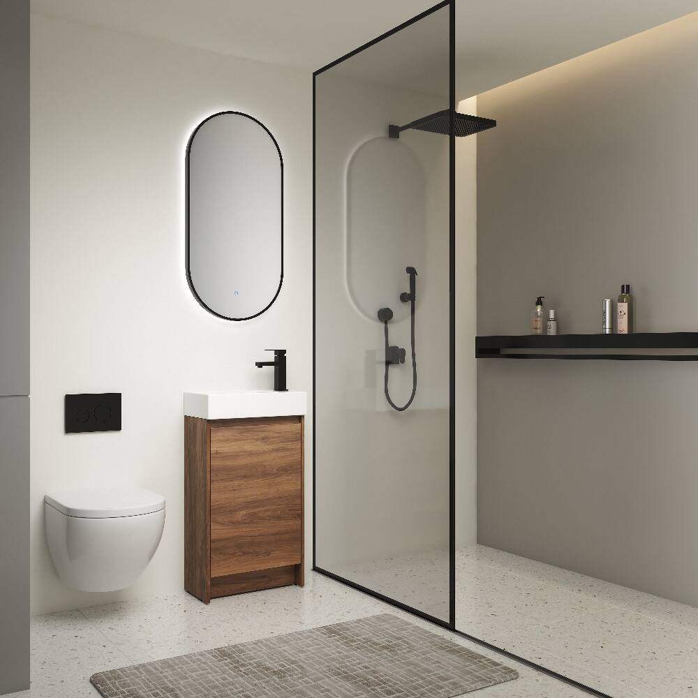 Angle. Loheer - Loheer 18 Inch Freestanding Bathroom Vanity with Single Sink, Brown Ebony, Plywood Base - Brown Ebony.