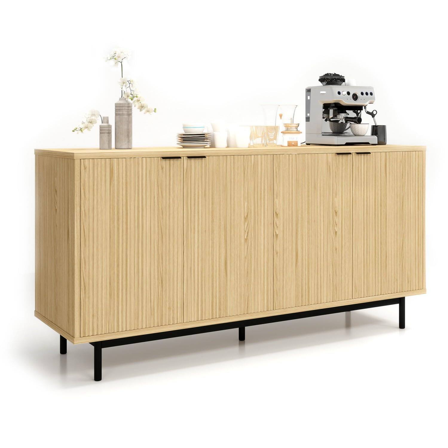 Alt View 1. Dyonery - Buffet Cabinet with Storage, 58” Large Sideboard with Shelves and 4 Doors, Fluted Sideboard Coffee Bar Cabinet - White.