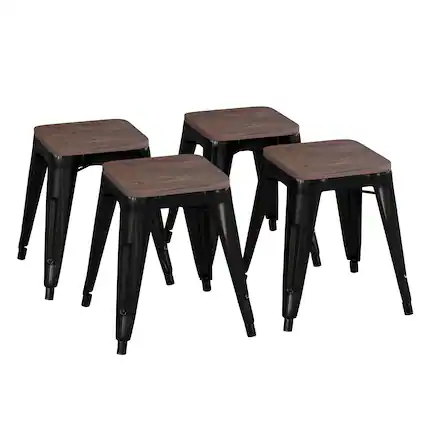 Front. Flash Furniture - Kai 18" Backless Table Height Stool with Wooden Seat, Stackable Black Metal Indoor Dining Stool, Commercial Grade - Set - Black.