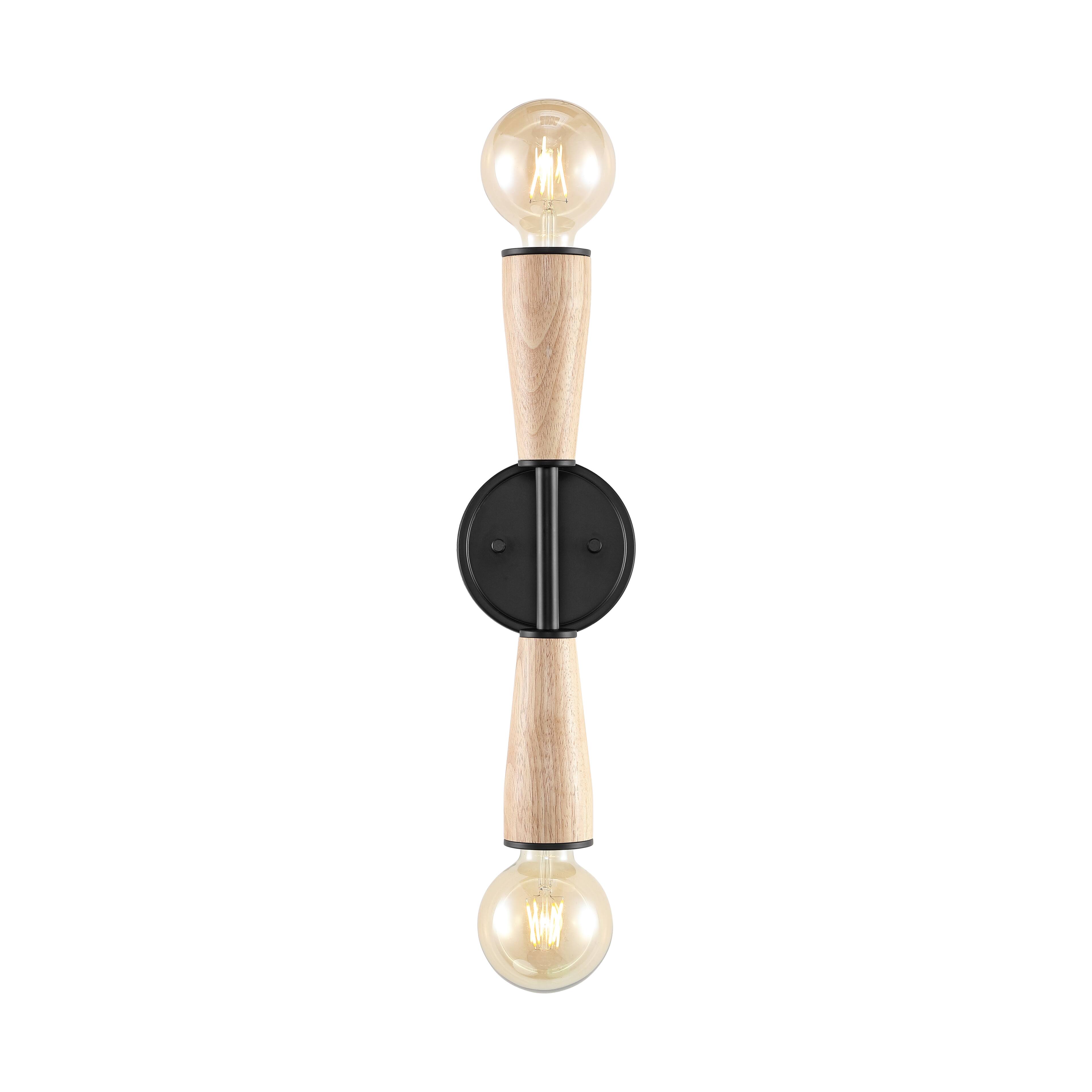 Alt View 8. Jonathan Y - Katia 5.13" 2-Light Modern Designer Iron/Wood Double Sided Hourglass LED Sconce, Light Brown/Black - Light Brown/Black.