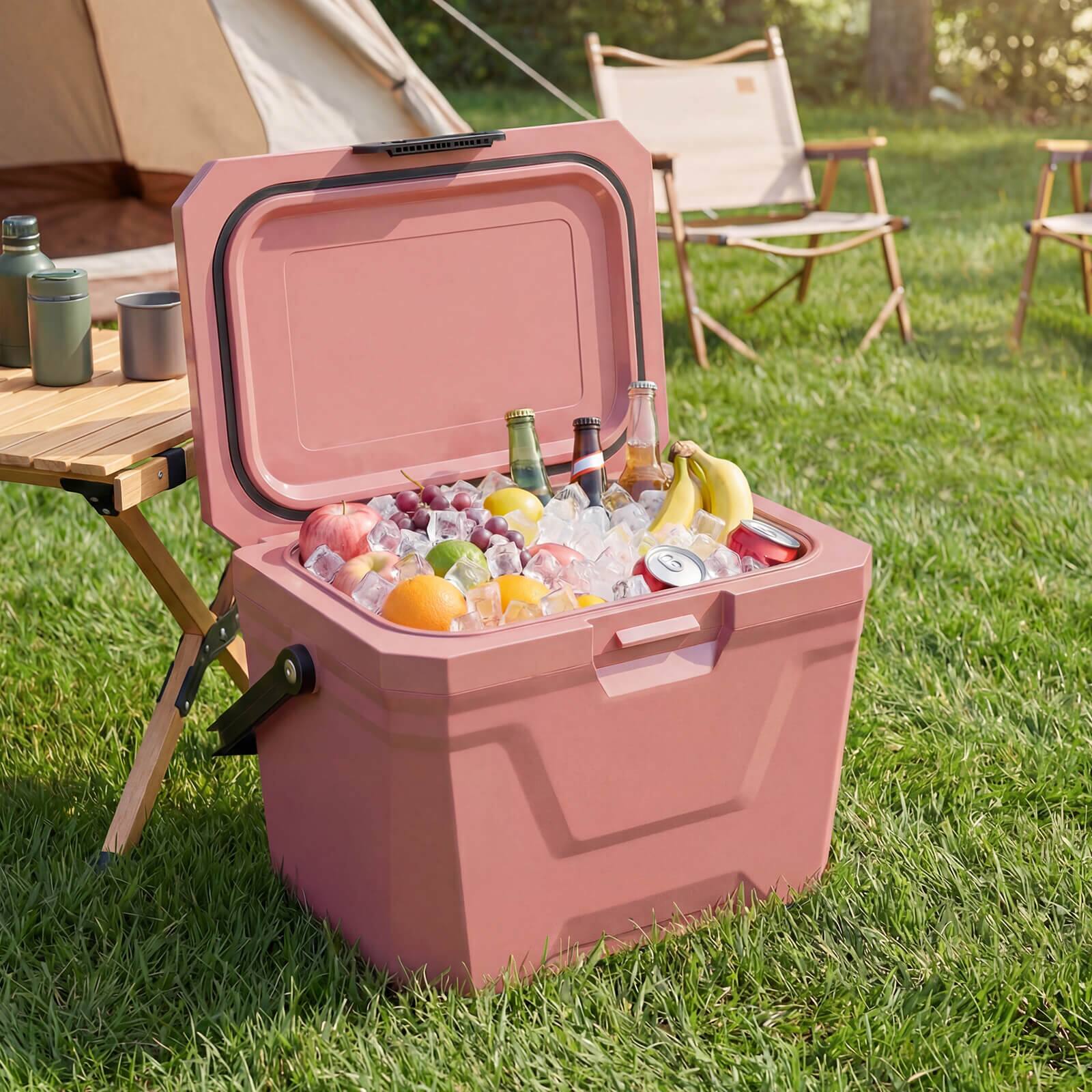 Alt View 1. Costway - Costway 21 QT Insulated Portable Cooler, Hard Shell Ice Chest with 2 Cup Holders - Pink.