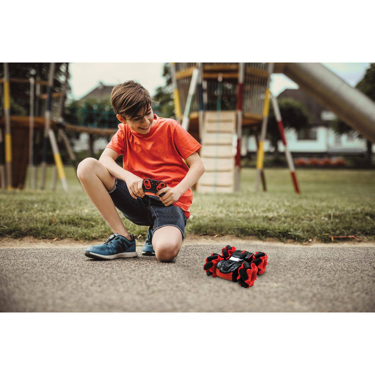 Alt View 4. Lexibook - CROSSLANDER® Slide Rechargeable Radio Controlled Double Side Stunt Car 360° rotation with light effects.
