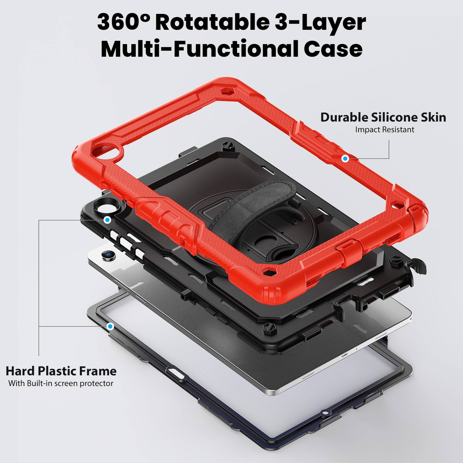 360° Rotatable 3-Layer Multi-Functional Case

Durable Silicone Skin
Impact Resistant

Hard Plastic Frame
With Built-in screen protector