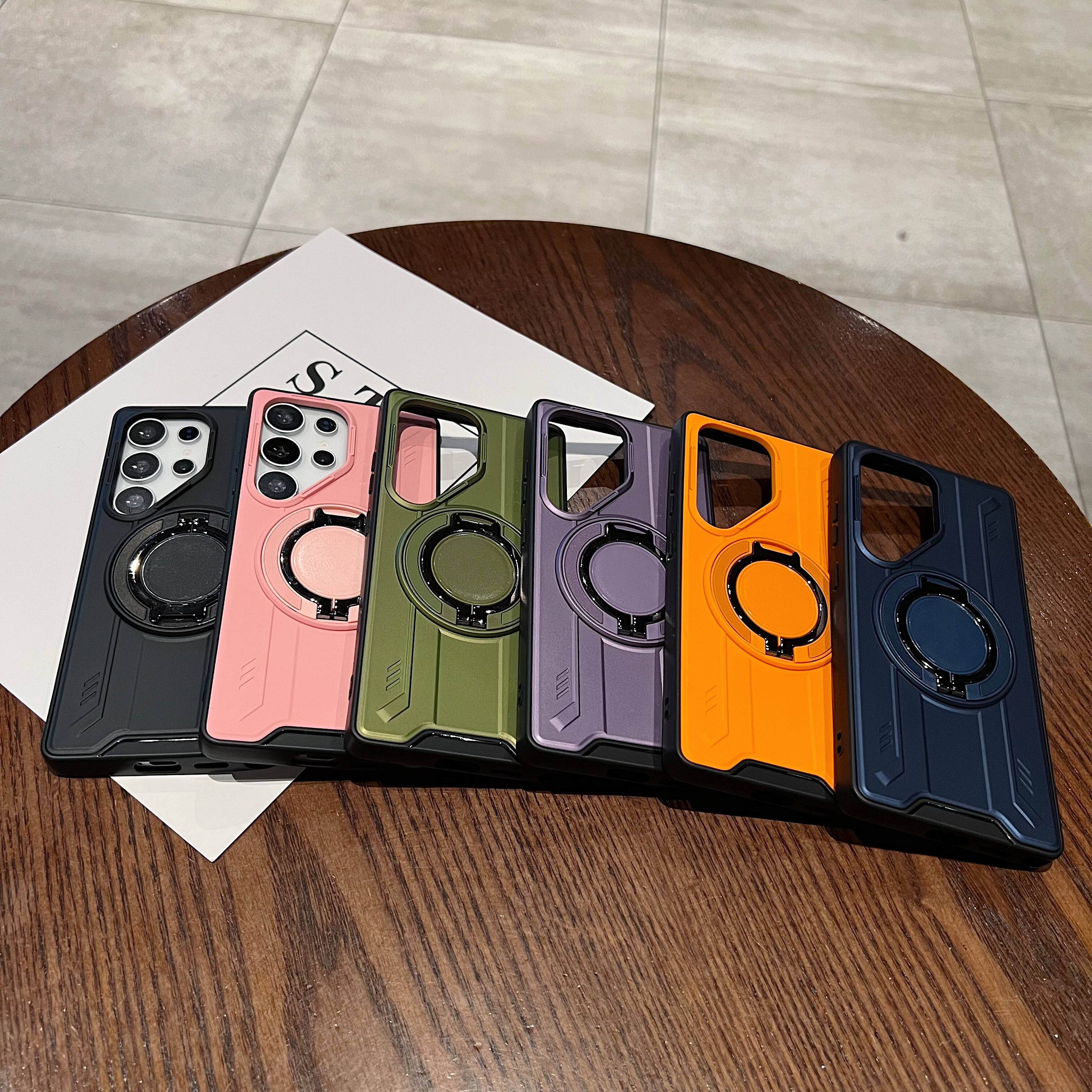 Back. Dteck - Ring Stand Holder Case For Samsung Galaxy S26 Ultra, Shockproof Hybrid Hard PC+TPU Rugged Cover - Armygreen.