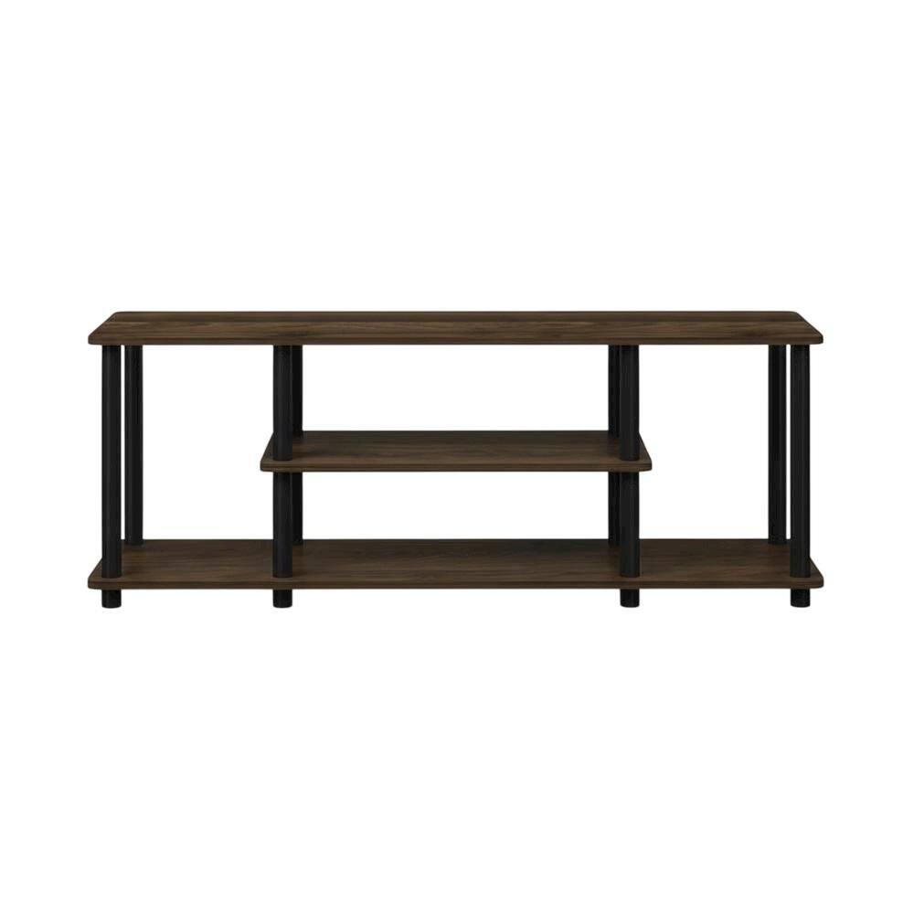 Alt View 3. FurniFact - Walnut/Black TV Stand with 3-Tier Open Shelves and Modern Design - White.