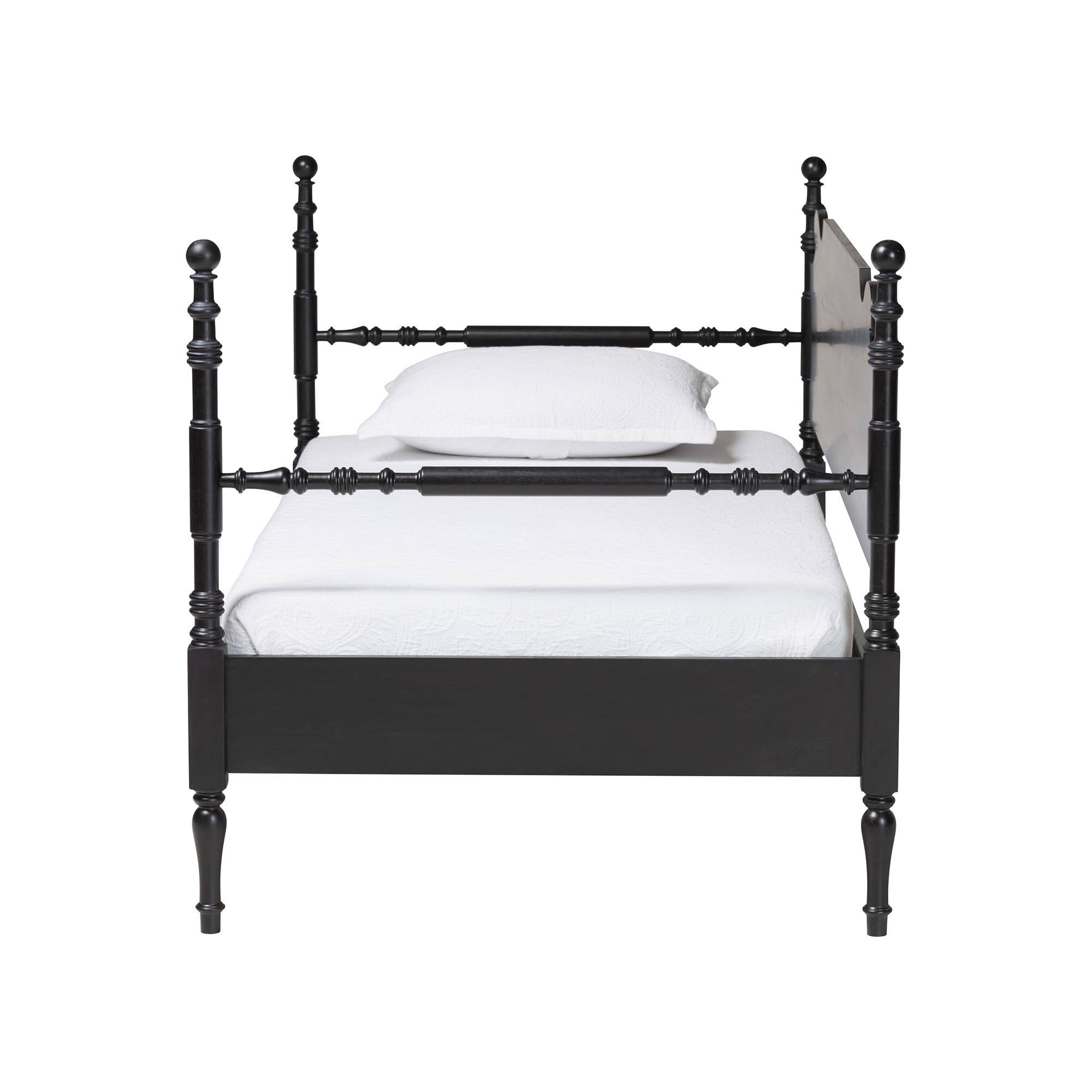 Angle. Baxton Studio - Gaetano Wood Daybed with Turned Spindle Post, Twin - Black.