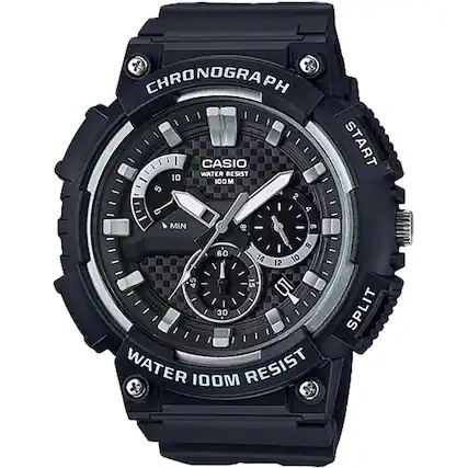 CHRONOGRAPH
CASIO
WATER RESIST 100M
START
SPLIT
MIN
60
45
30
10
5
12
14
10
8
6
4
2
1
WATER 100M RESIST
