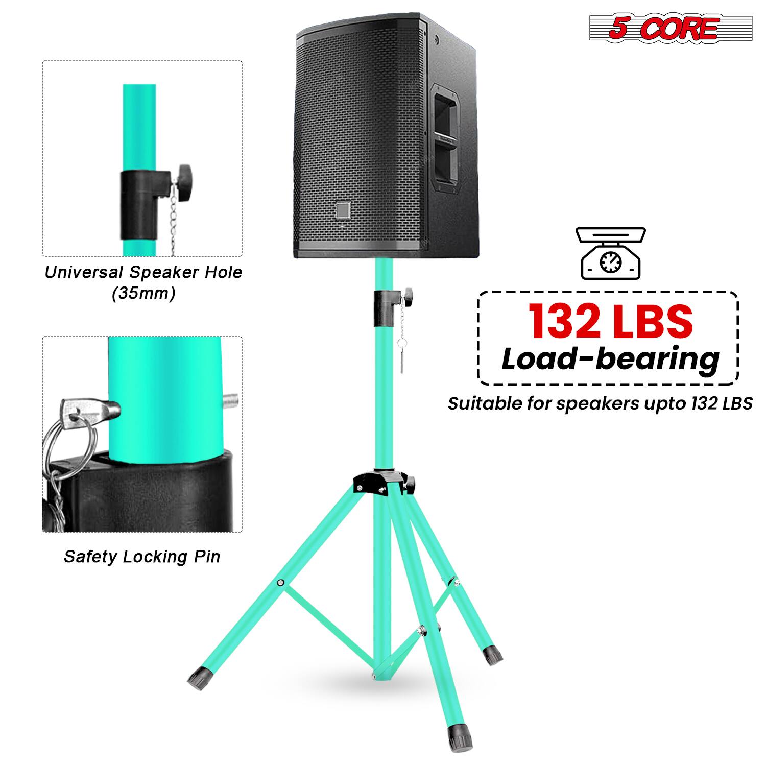 5 CORE Universal Speaker Hole (35mm)  
132 LBS Load-bearing  
Suitable for speakers up to 132 LBS  
Safety Locking Pin