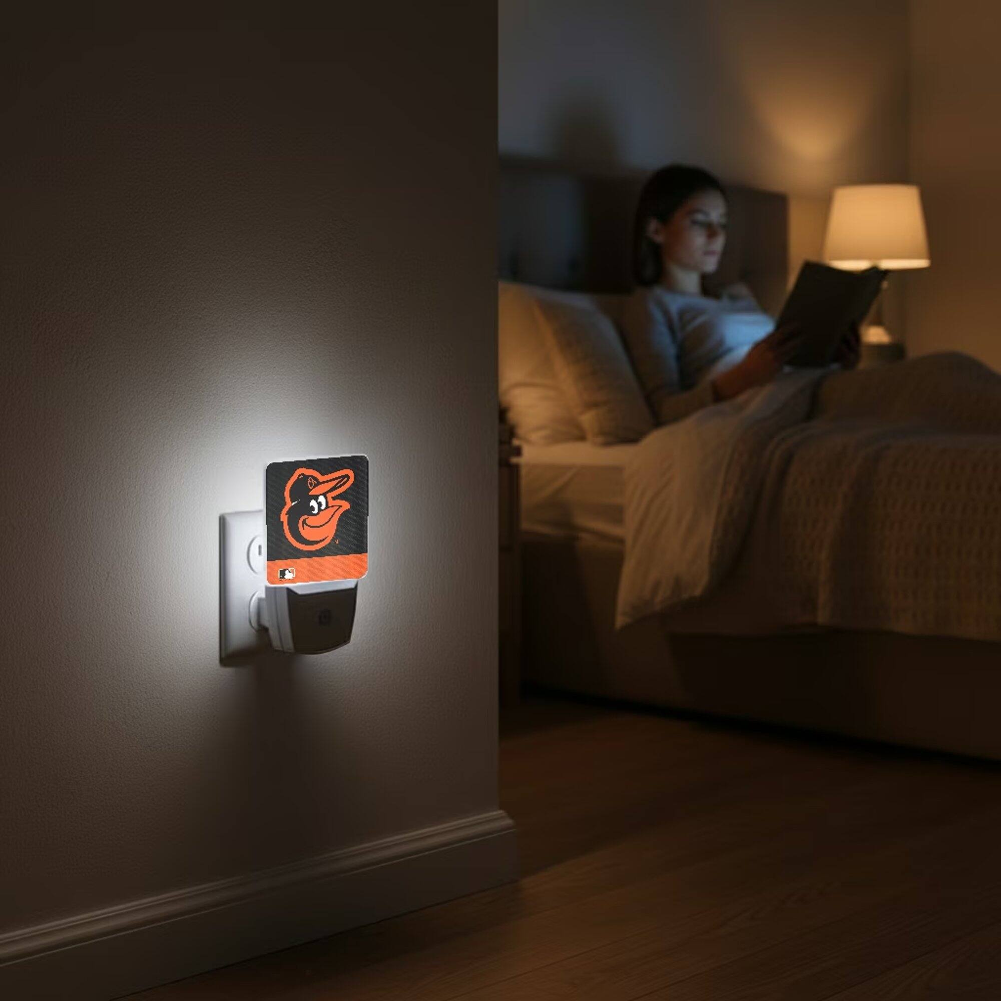 Alt View 3. Keyscaper - Baltimore Orioles Primary Logo Stripe Design Nightlight 2-Pack - Multicolor.
