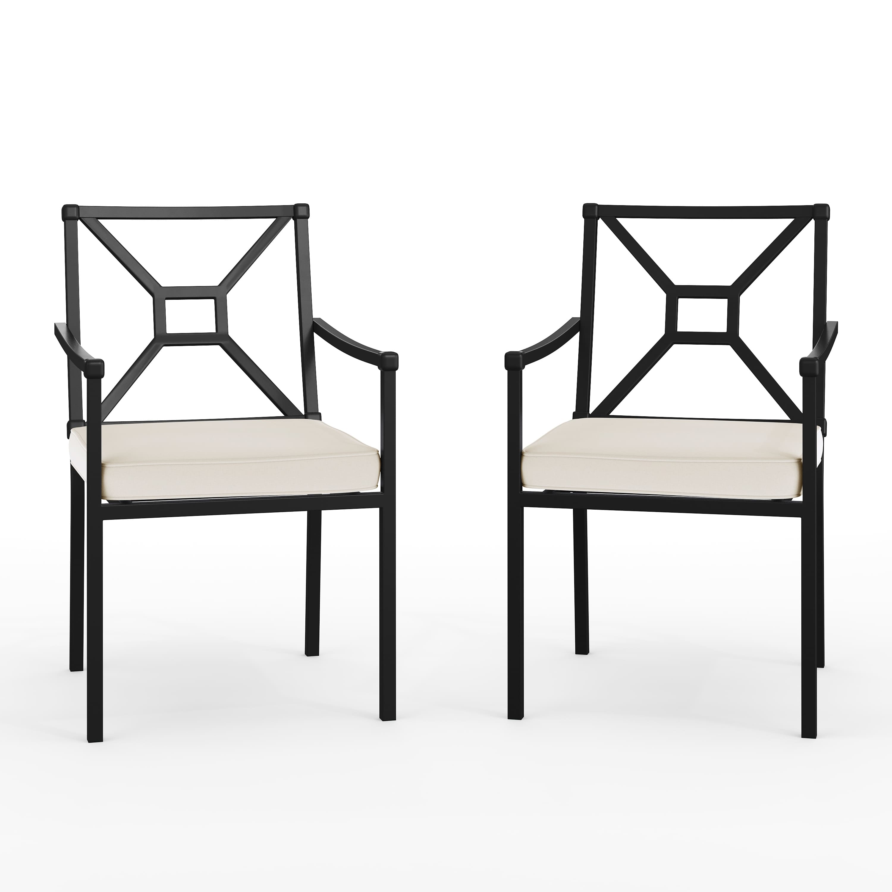 Martha Stewart - Lily Pond 2PK All-Weather Steel Frame Stackable Patio Armchairs with Cushions - Cream Cushions/Black Frame