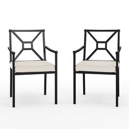 Martha Stewart - Lily Pond 2PK All-Weather Steel Frame Stackable Patio Armchairs with Cushions - Cream Cushions/Black Frame