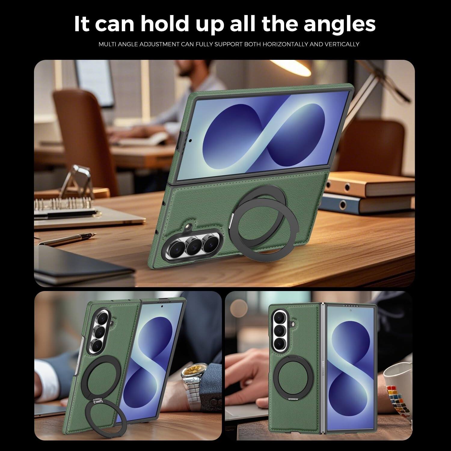It can hold up all the angles  
MULTI ANGLE ADJUSTMENT CAN FULLY SUPPORT BOTH HORIZONTALLY AND VERTICALLY