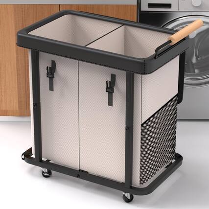 Front. JETRANSPORT - 230l (60 Gal) Extra Large Fashion Laundry Sorter 3 Section With Lid Rolling Basket Hamper Handle Organizer - White-2 Setion 190L.