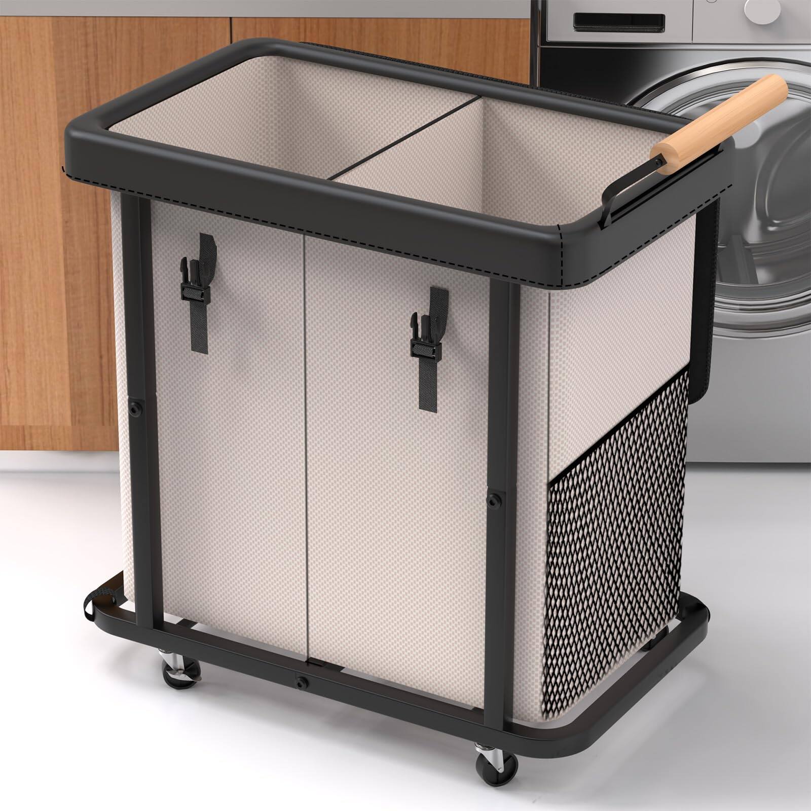 Front. JETRANSPORT - 230l (60 Gal) Extra Large Fashion Laundry Sorter 3 Section With Lid Rolling Basket Hamper Handle Organizer - White-2 Setion 190L.