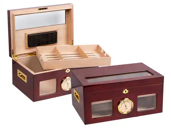 Front. Prestige - Valencia Desktop Humidor - Rich Ultra High Gloss Finish.