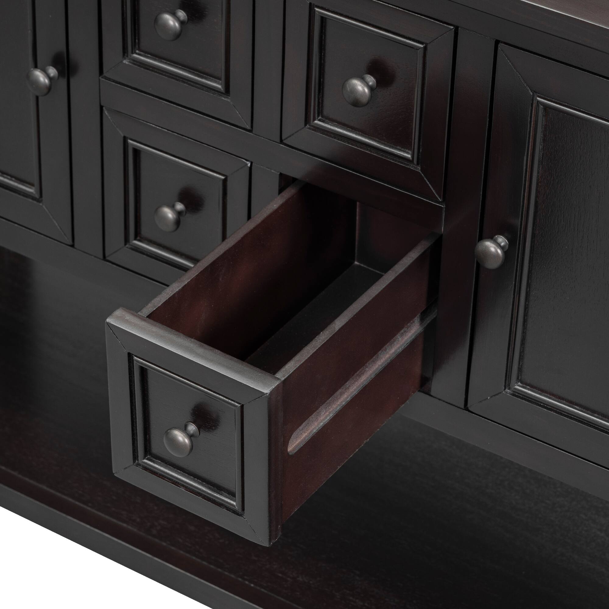 Alt View 2. Whisen - Console Table with 4 Drawers, Storage Cabinets and Bottom Shelf for Entryway-Espresso - Espresso.