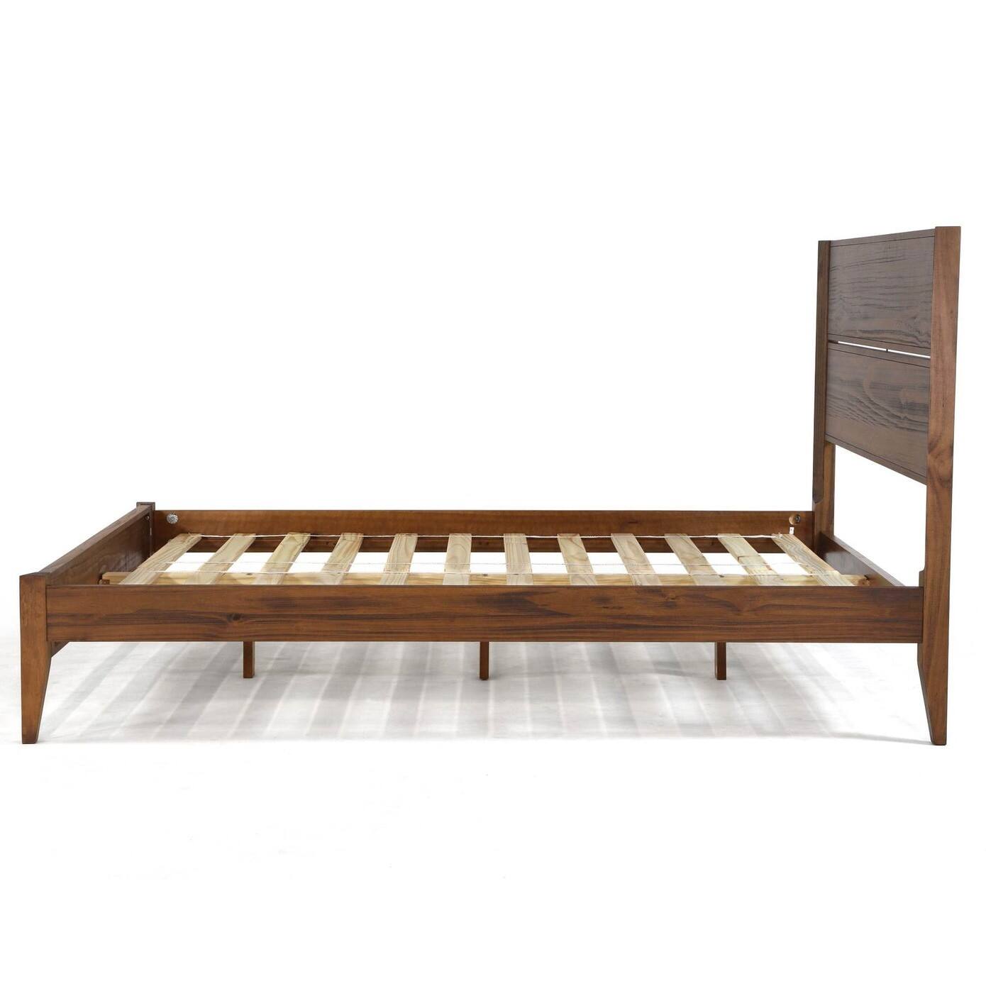 Left. Hivvago - Queen Size Rustic Walnut Mid Century Slatted Platform Bed - Walnut.