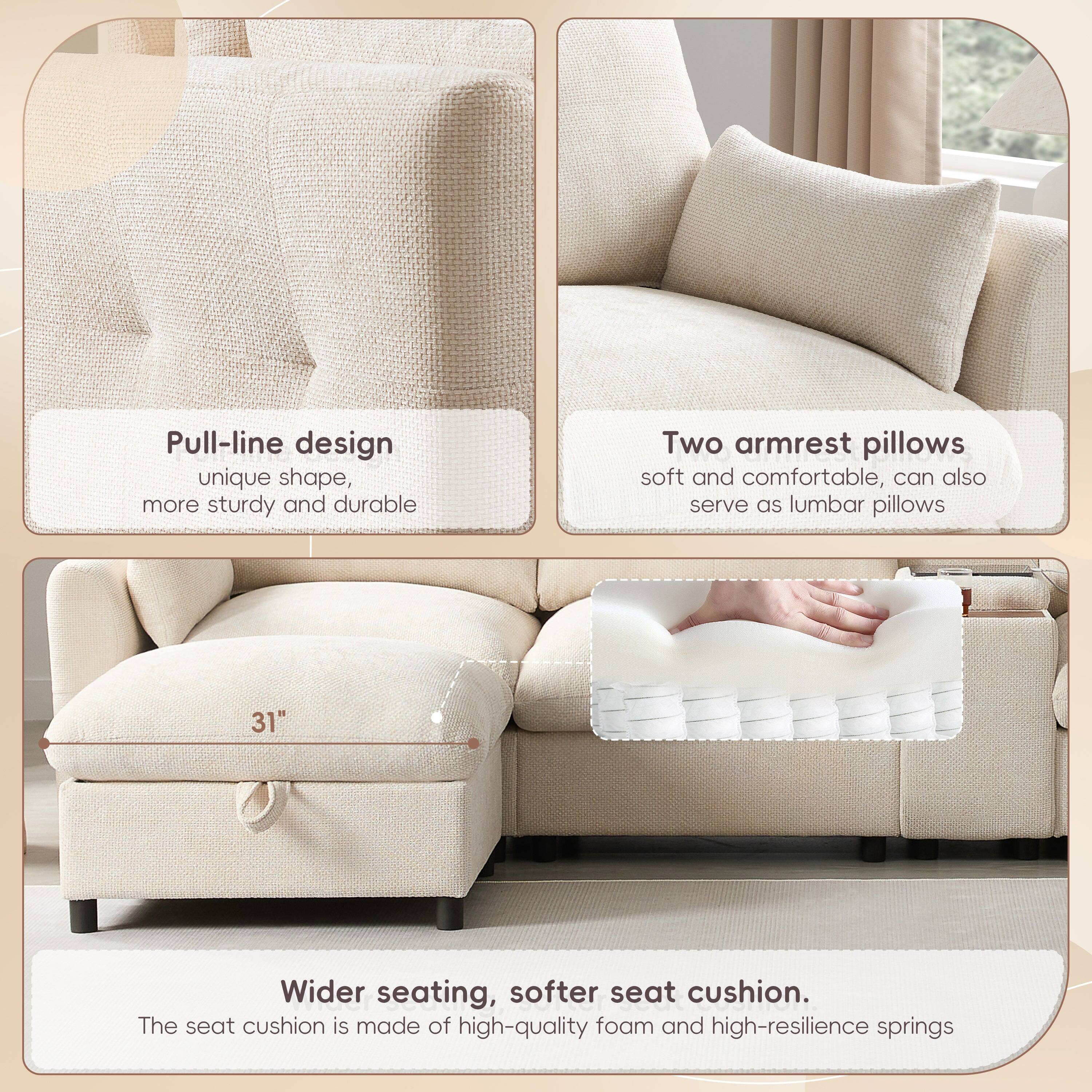 - Pull-line design: unique shape, more sturdy and durable
- Two armrest pillows: soft and comfortable, can also serve as lumbar pillows
- Wider seating, softer seat cushion: The seat cushion is made of high-quality foam and high-resilience springs