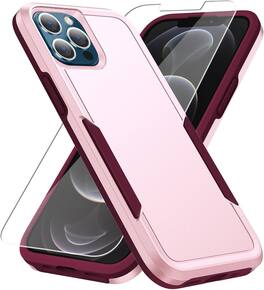 Entronix - Bundle for iPhone 15 Pro - Soft-Touch Dual-Layer Case & 2 Clear Screen Protector - Pink